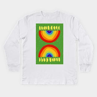 Rainbow Chanukiah Green Print Kids Long Sleeve T-Shirt